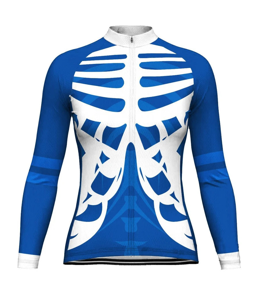 Custom Blue Women's Winter Thermal Fleece Cycling Jersey Long Sleeve