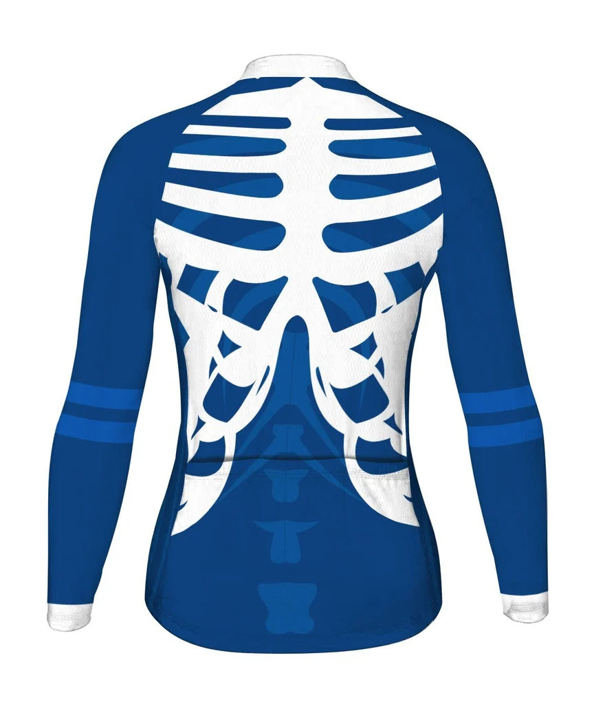 Custom Blue Women's Winter Thermal Fleece Cycling Jersey Long Sleeve