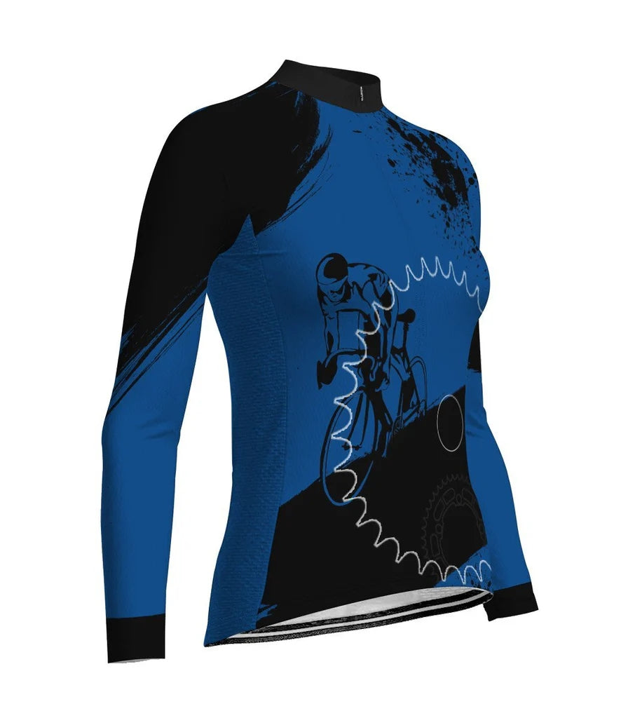 Personalize Blue Women's Cycling Jersey Long Sleeve