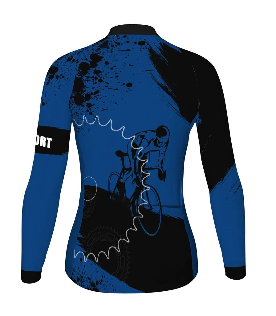 Personalize Blue Women's Cycling Jersey Long Sleeve