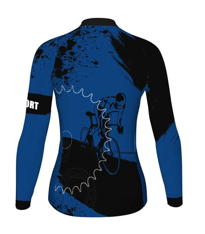 Custom Blue Women's Winter Thermal Fleece Cycling Jersey Long Sleeve