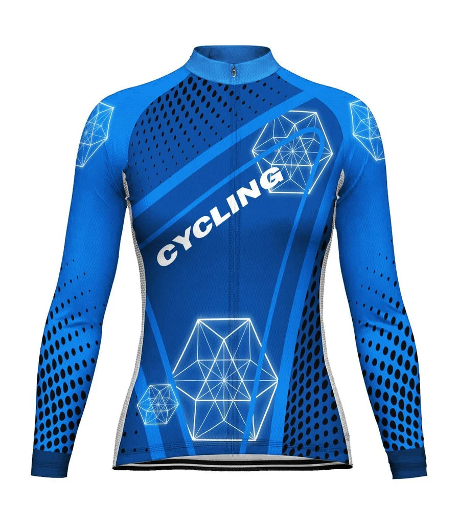 Personalize Blue Women's Cycling Jersey Long Sleeve