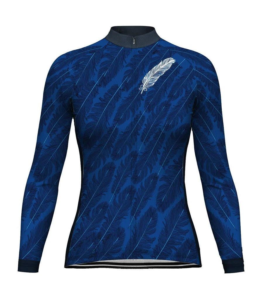 Custom Blue Women's Winter Thermal Fleece Cycling Jersey Long Sleeve