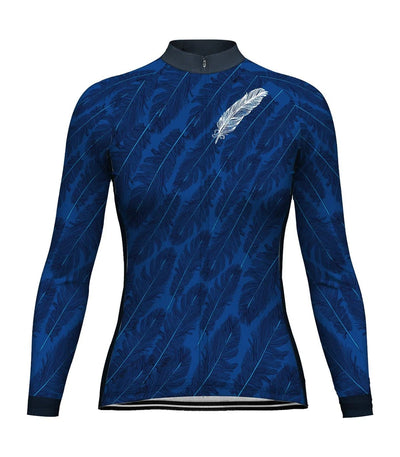 Custom Blue Women's Winter Thermal Fleece Cycling Jersey Long Sleeve