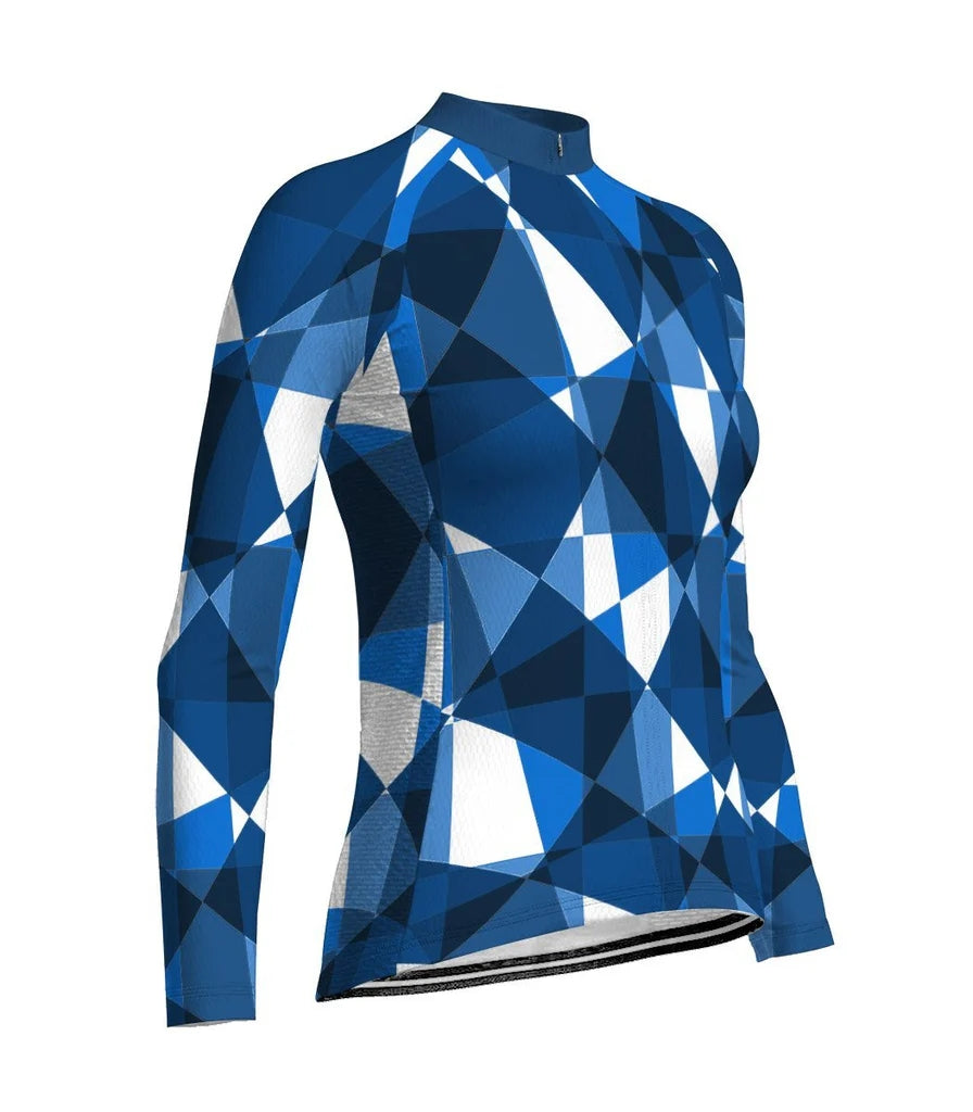 Custom Blue Women's Winter Thermal Fleece Cycling Jersey Long Sleeve