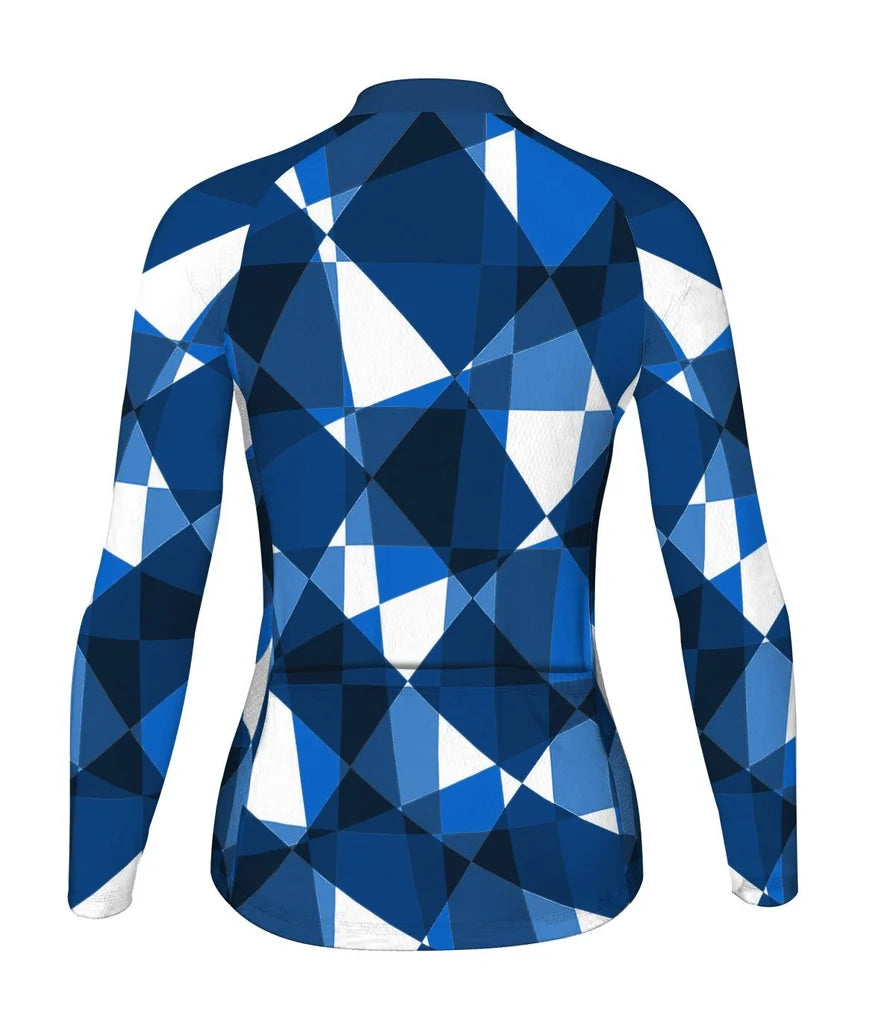 Custom Blue Women's Winter Thermal Fleece Cycling Jersey Long Sleeve