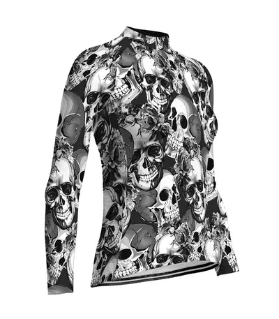 Custom Skull Women's Winter Thermal Fleece Cycling Jersey Long Sleeve