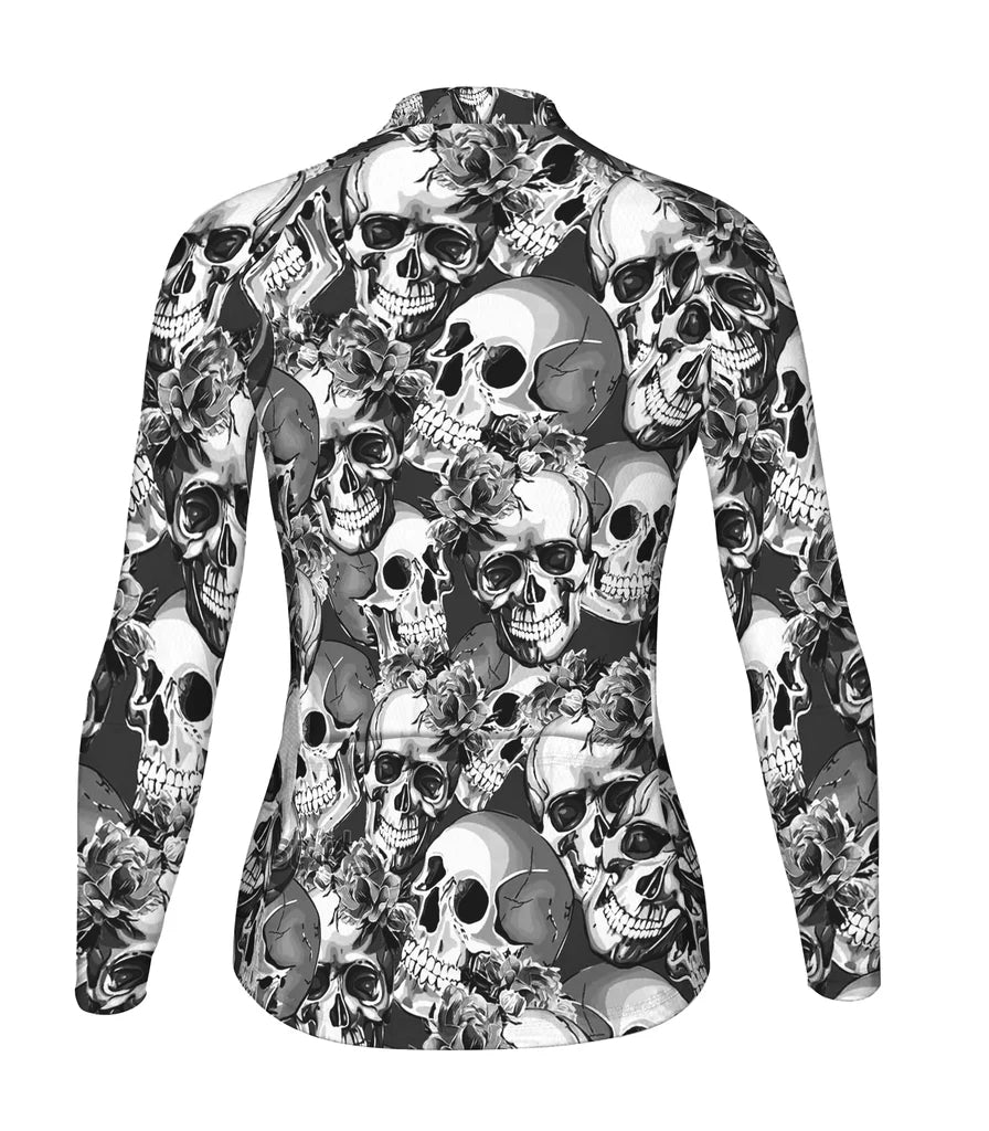 Custom Skull Women's Winter Thermal Fleece Cycling Jersey Long Sleeve