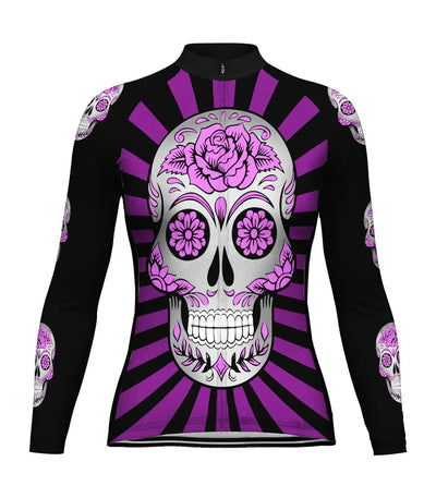 Custom Skull Women's Winter Thermal Fleece Cycling Jersey Long Sleeve