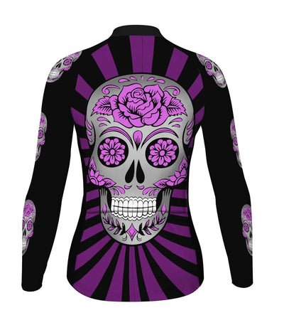 Custom Skull Women's Winter Thermal Fleece Cycling Jersey Long Sleeve