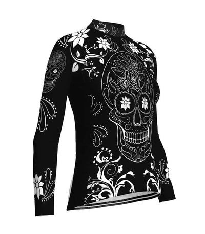 Custom Skull Women's Winter Thermal Fleece Cycling Jersey Long Sleeve