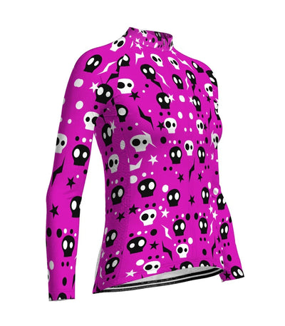 Custom Skull Women's Winter Thermal Fleece Cycling Jersey Long Sleeve