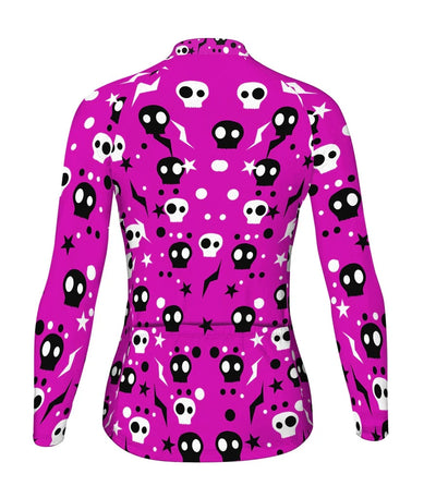 Custom Skull Women's Winter Thermal Fleece Cycling Jersey Long Sleeve