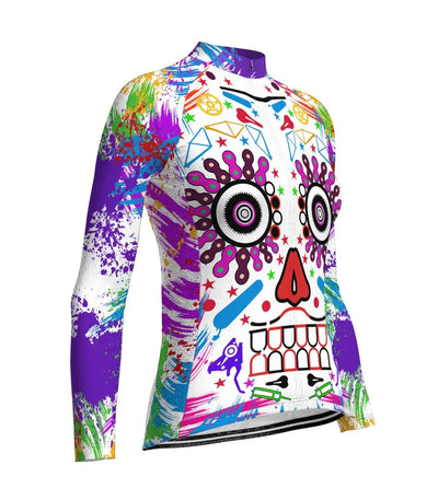 Custom Skull Women's Winter Thermal Fleece Cycling Jersey Long Sleeve