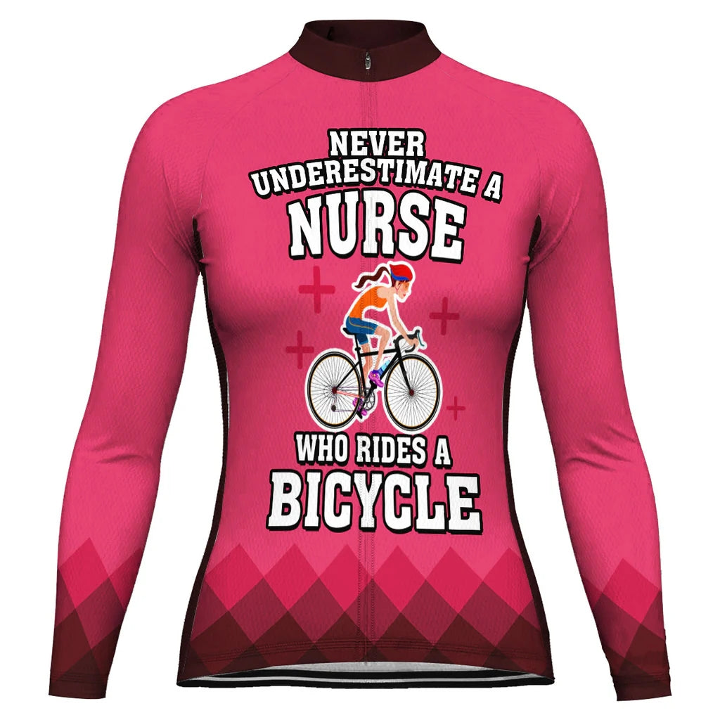 Personalize Nurse Women's Winter Thermal Fleece Cycling Jersey Long Sleeve