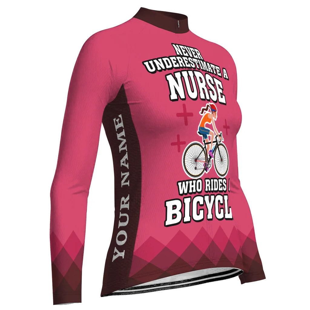 Personalize Nurse Women's Winter Thermal Fleece Cycling Jersey Long Sleeve