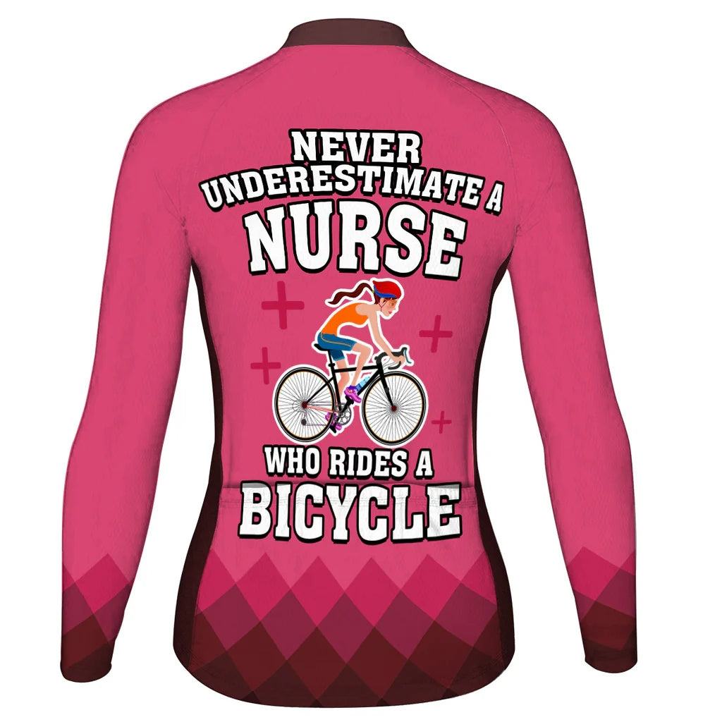 Personalize Nurse Women's Winter Thermal Fleece Cycling Jersey Long Sleeve
