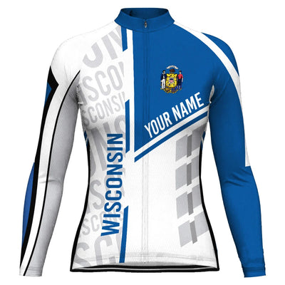 Personalize Wisconsin Women's Winter Thermal Fleece Cycling Jersey Long Sleeve