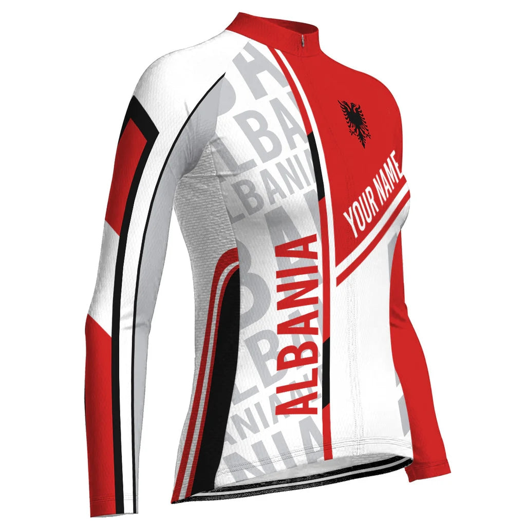 Custom Albania Women's Winter Thermal Fleece Cycling Jersey Long Sleeve