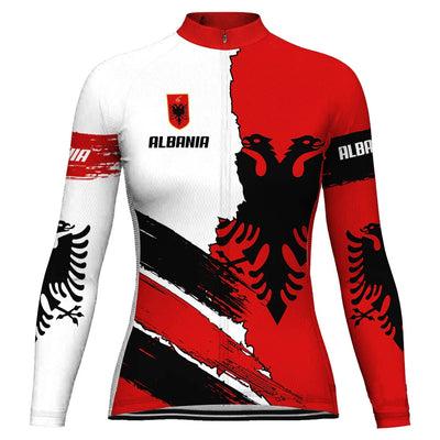 Custom Albania Women's Winter Thermal Fleece Cycling Jersey Long Sleeve