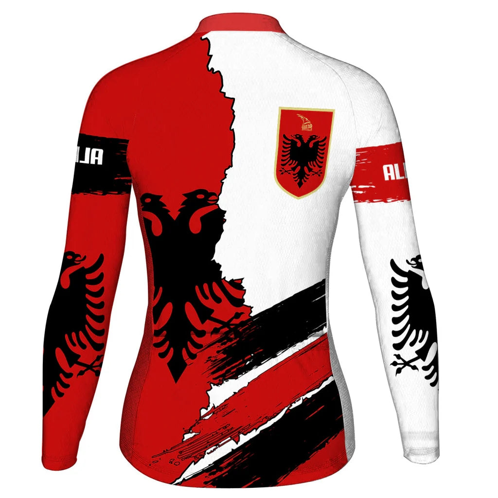 Custom Albania Women's Winter Thermal Fleece Cycling Jersey Long Sleeve
