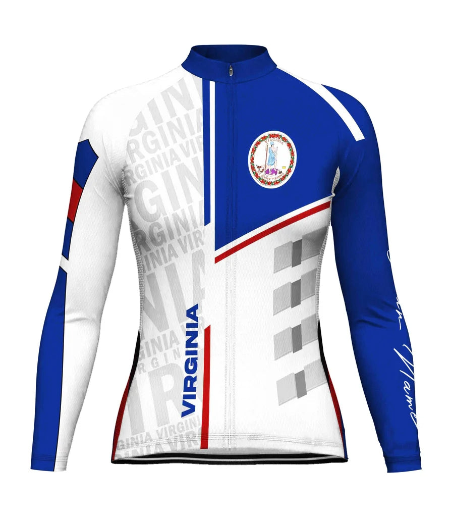 Customized Virginia Women's Thermal Fleece Cycling Jersey Long Sleeve