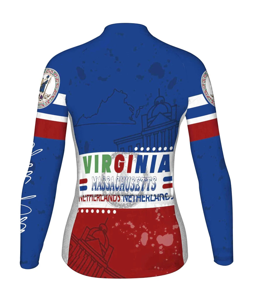 Customized Virginia Women's Thermal Fleece Cycling Jersey Long Sleeve
