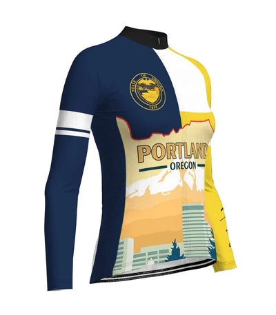 Customized Portland Women's Thermal Fleece Cycling Jersey Long Sleeve