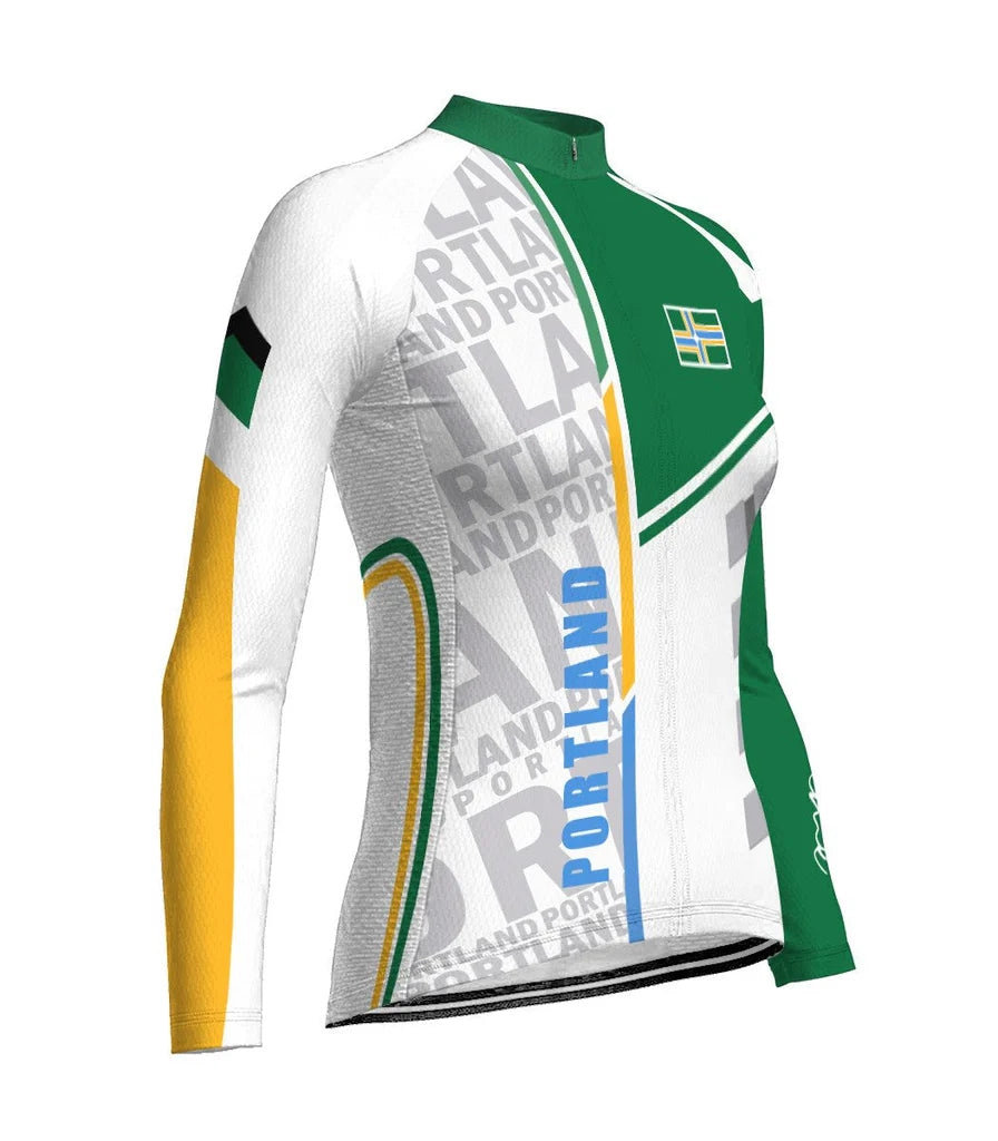 Customized Portland Women's Thermal Fleece Cycling Jersey Long Sleeve