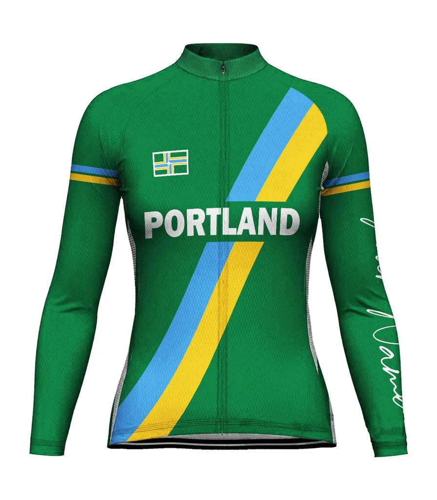 Customized Portland Women's Thermal Fleece Cycling Jersey Long Sleeve