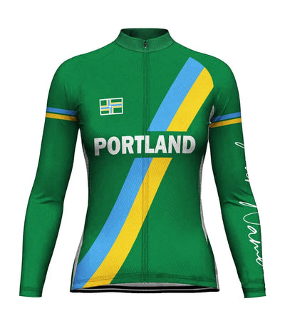 Customized Portland Women's Thermal Fleece Cycling Jersey Long Sleeve