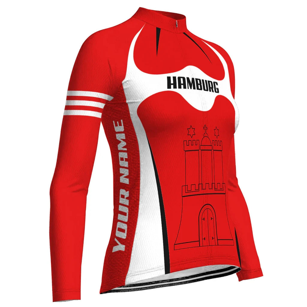 Customized Hamburg Women's Thermal Fleece Cycling Jersey Long Sleeve