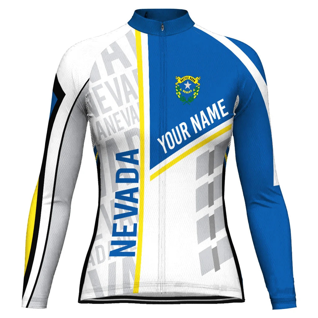 Personalized Nevada Women's Winter Thermal Fleece Cycling Jersey Long Sleeve