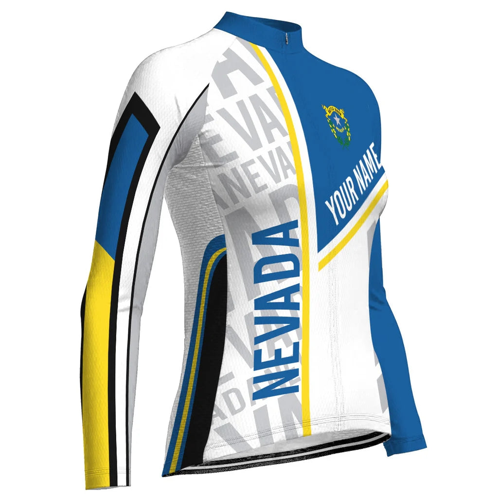 Personalized Nevada Women's Winter Thermal Fleece Cycling Jersey Long Sleeve