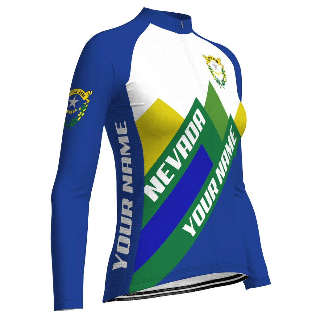Personalized Nevada Women's Winter Thermal Fleece Cycling Jersey Long Sleeve