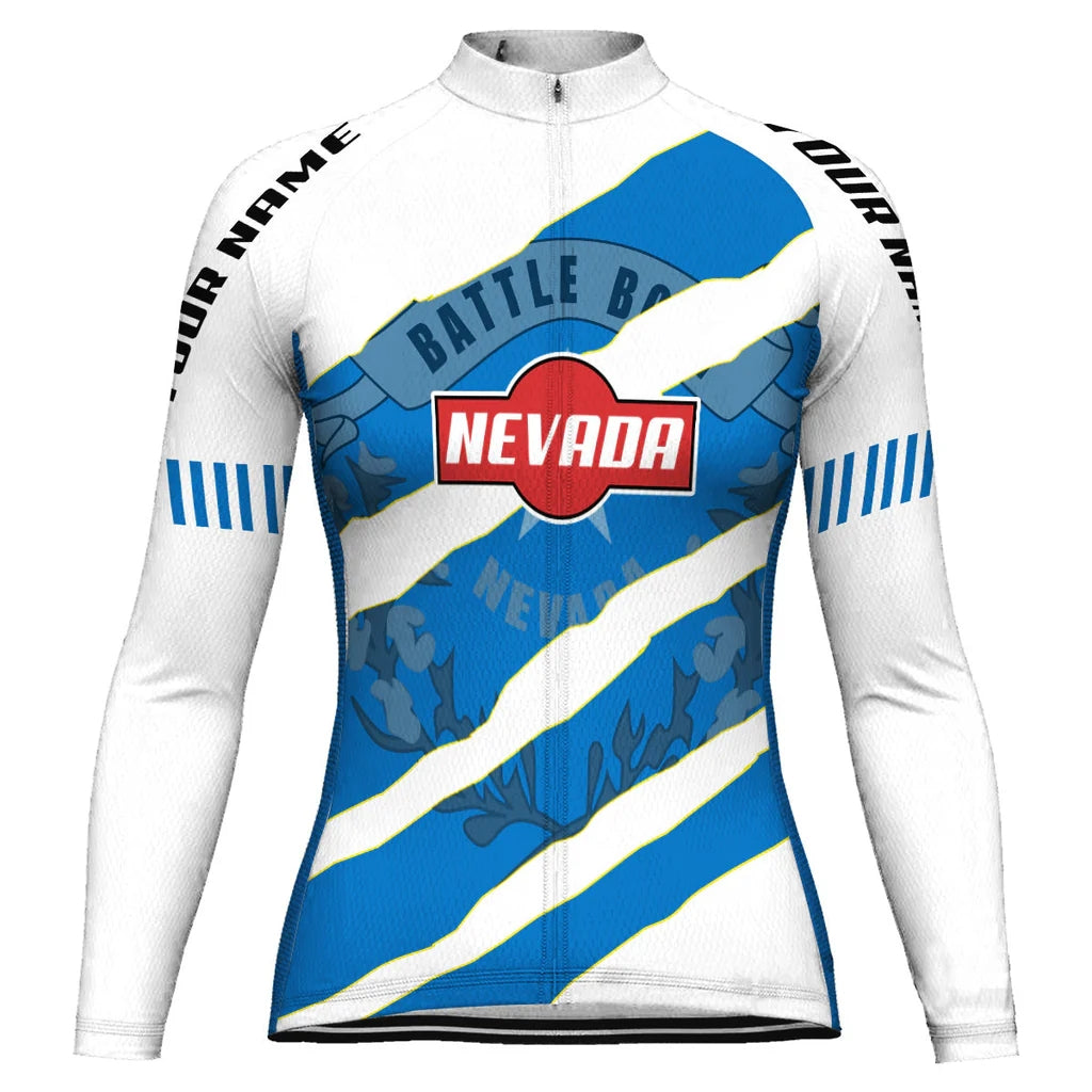 Personalized Nevada Women's Winter Thermal Fleece Cycling Jersey Long Sleeve