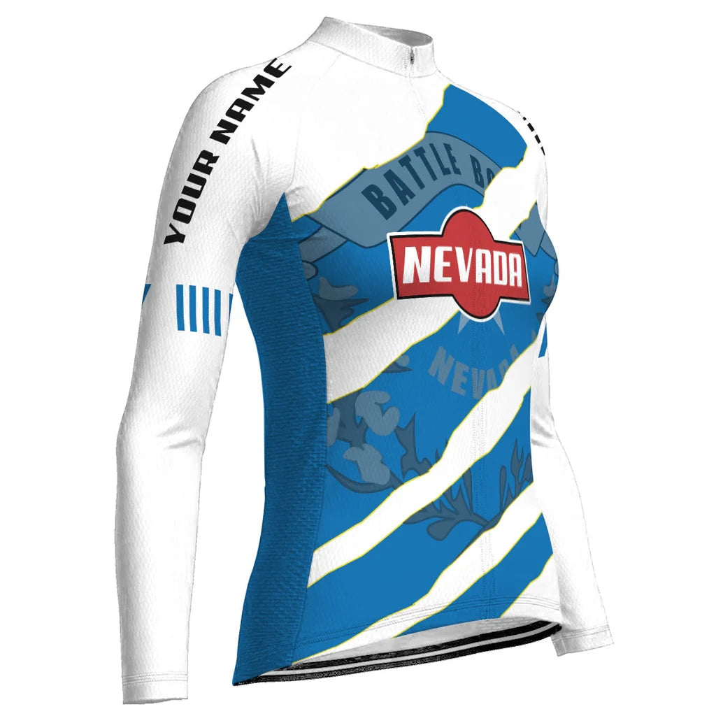 Personalized Nevada Women's Winter Thermal Fleece Cycling Jersey Long Sleeve