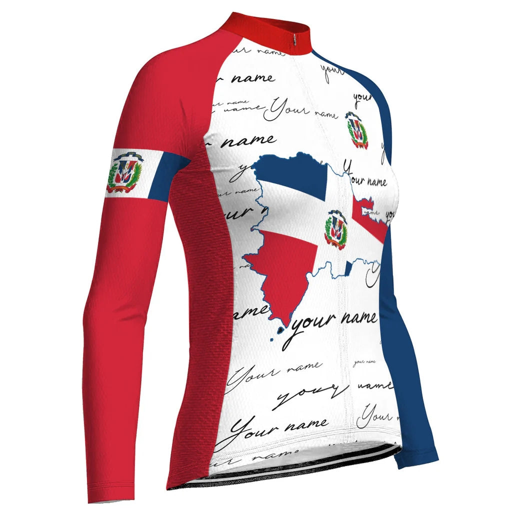 Personalized Dominican Women's Winter Thermal Fleece Cycling Jersey Long Sleeve
