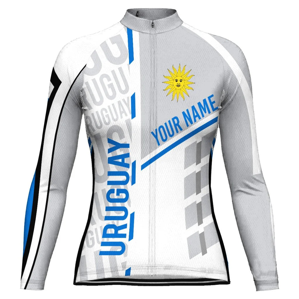 Personalized Uruguay Women's Winter Thermal Fleece Cycling Jersey Long Sleeve