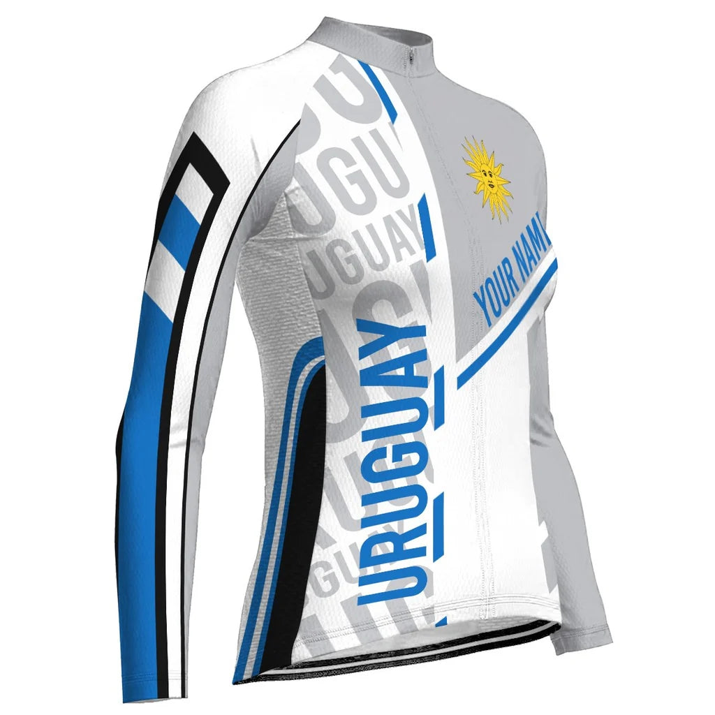 Personalized Uruguay Women's Winter Thermal Fleece Cycling Jersey Long Sleeve