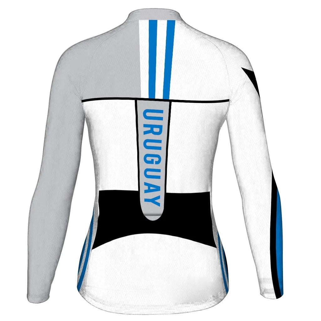 Personalized Uruguay Women's Winter Thermal Fleece Cycling Jersey Long Sleeve