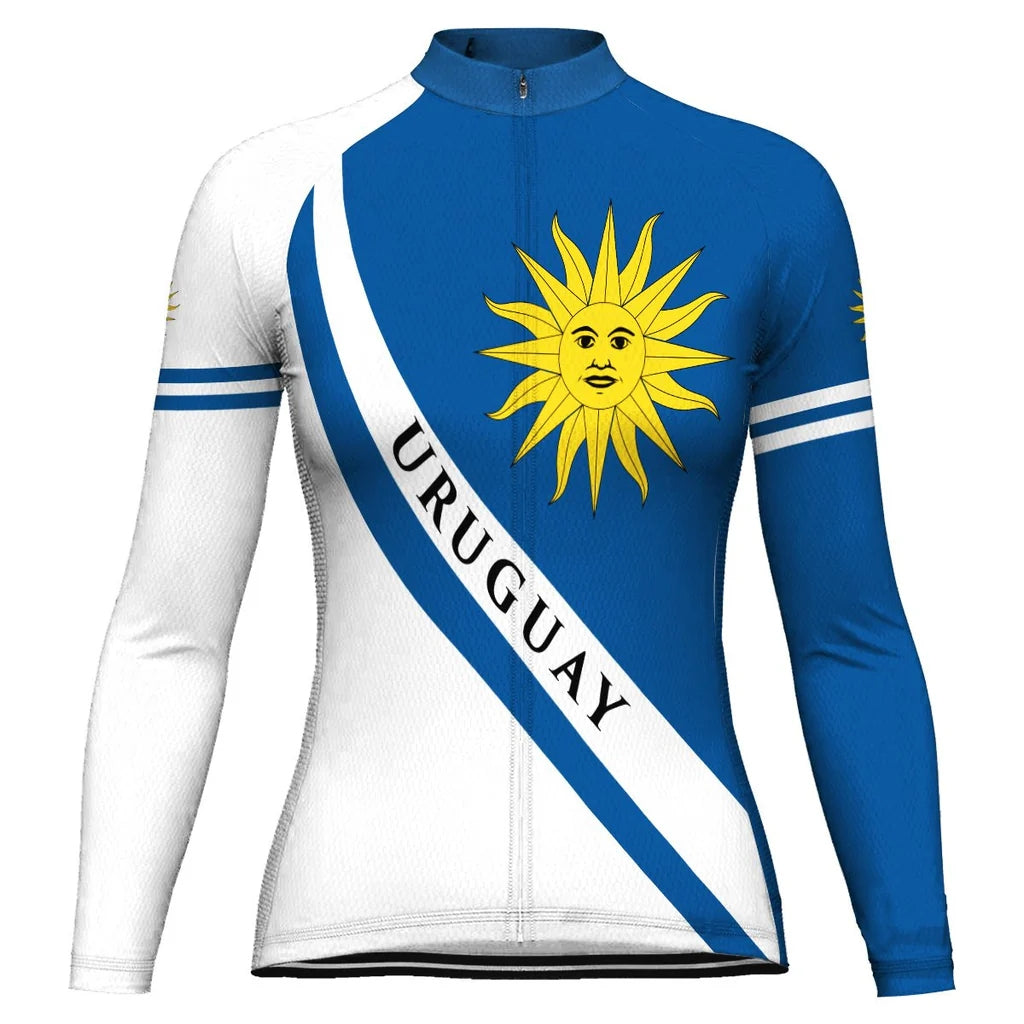 Personalized Uruguay Women's Winter Thermal Fleece Cycling Jersey Long Sleeve