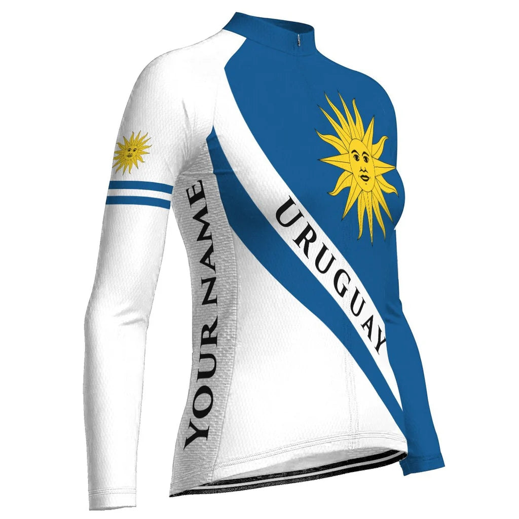 Personalized Uruguay Women's Winter Thermal Fleece Cycling Jersey Long Sleeve