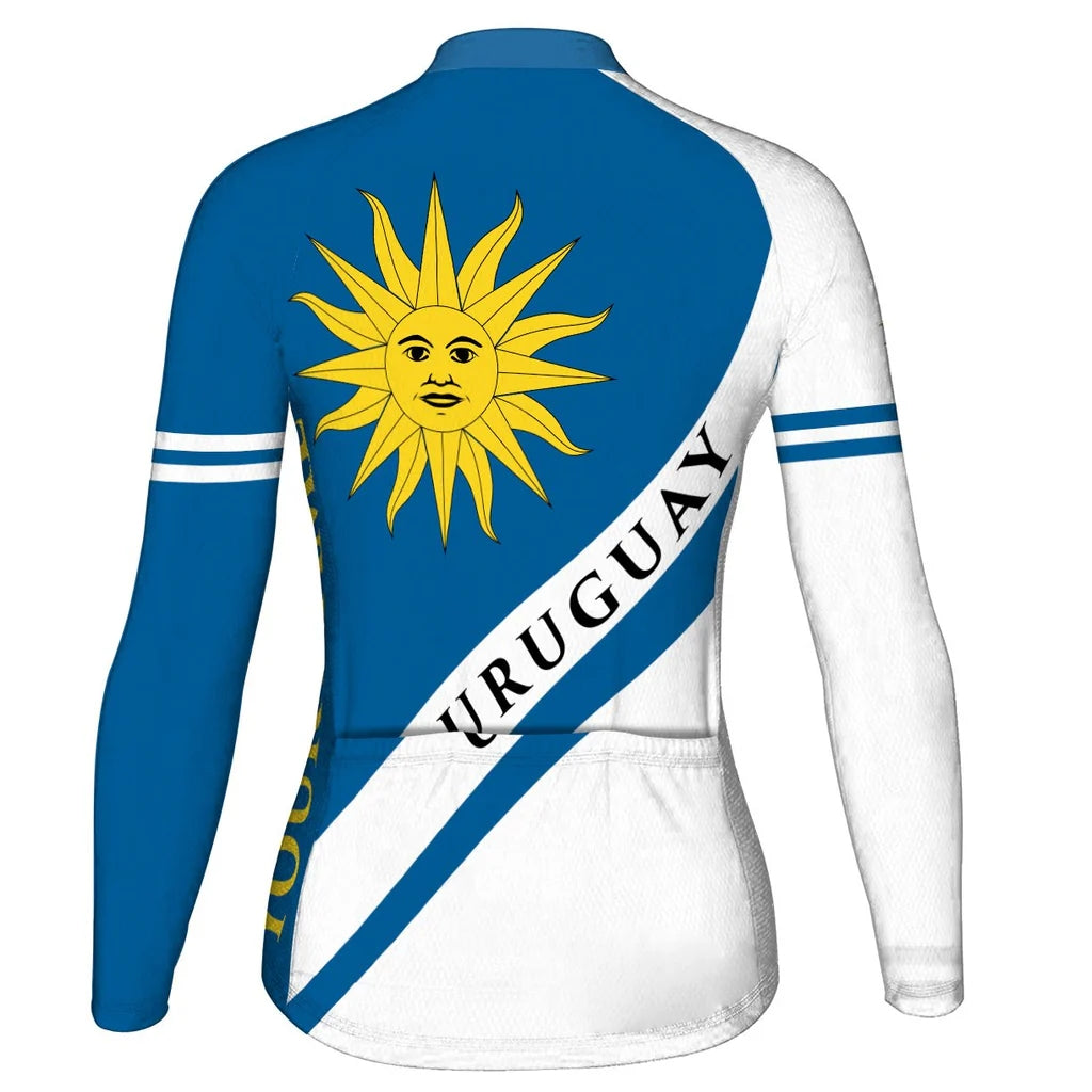 Personalized Uruguay Women's Winter Thermal Fleece Cycling Jersey Long Sleeve