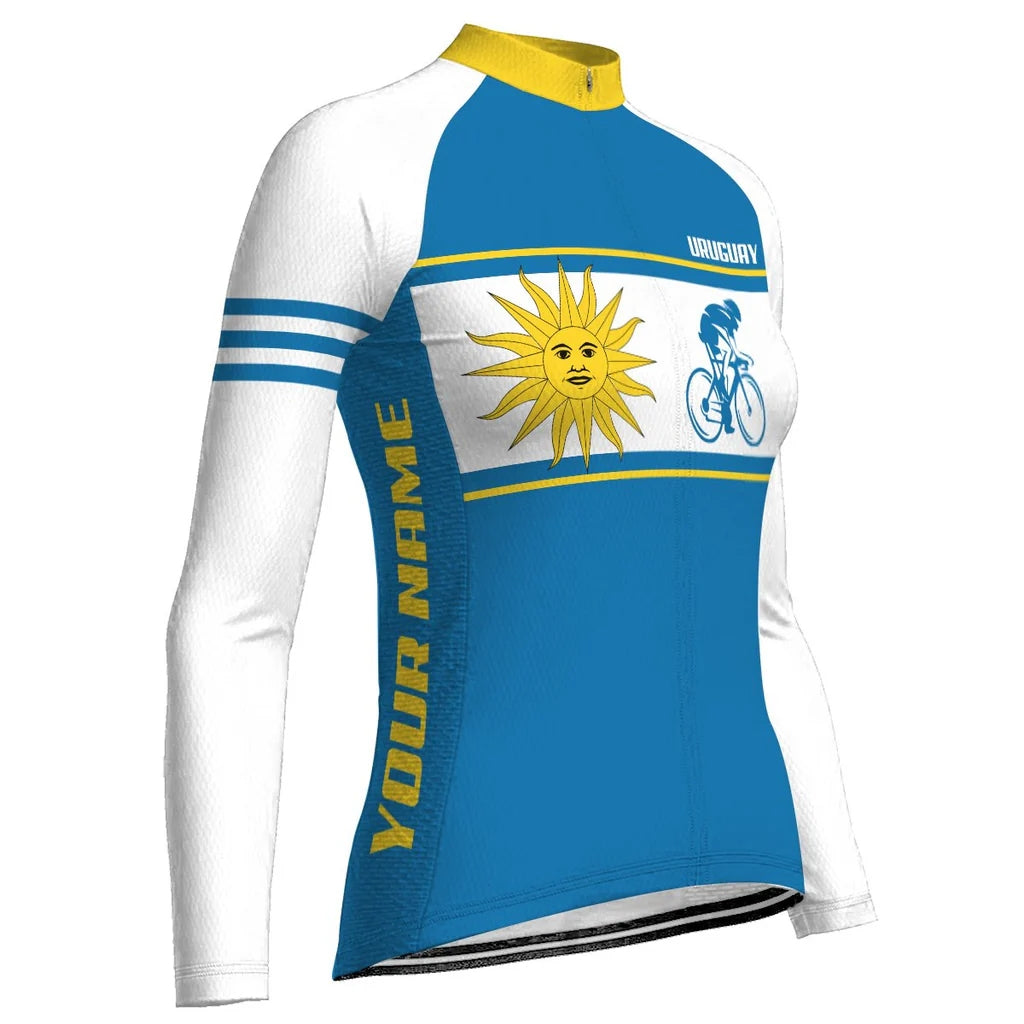 Personalized Uruguay Women's Winter Thermal Fleece Cycling Jersey Long Sleeve