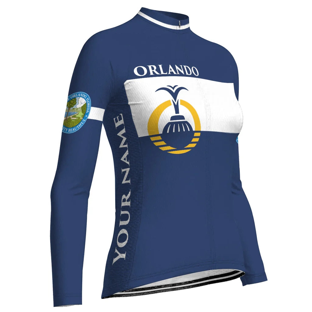Customized Orlando Women's Thermal Fleece Cycling Jersey Long Sleeve
