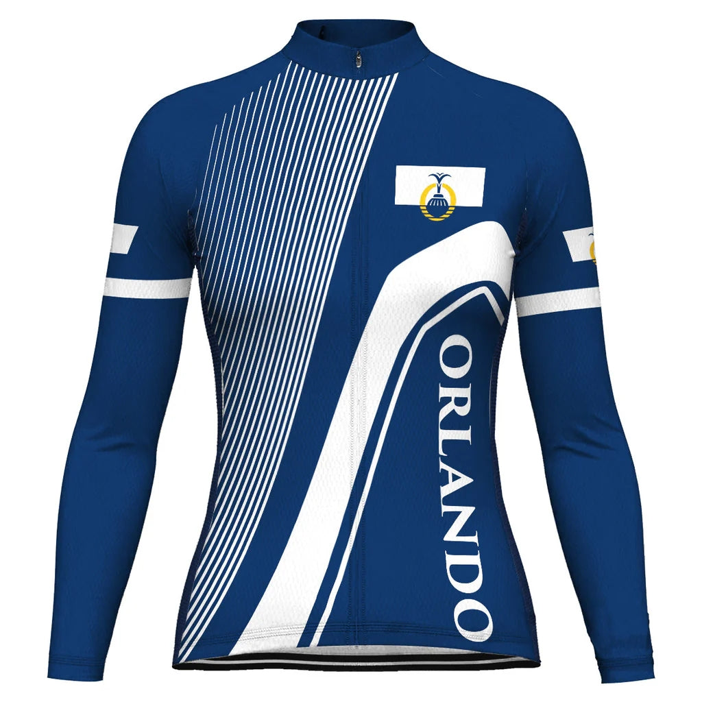 Customized Orlando Women's Thermal Fleece Cycling Jersey Long Sleeve
