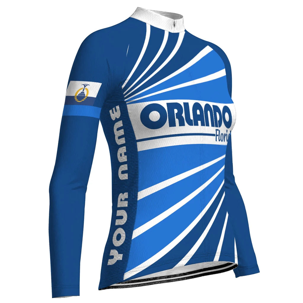 Customized Orlando Women's Thermal Fleece Cycling Jersey Long Sleeve
