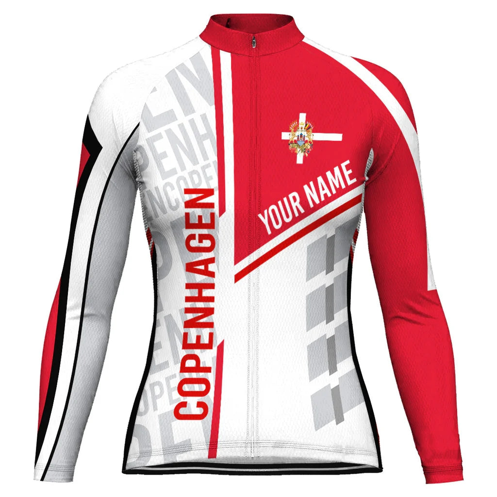 Customized Copenhagen Women's Thermal Fleece Cycling Jersey Long Sleeve