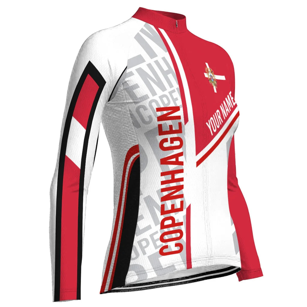 Customized Copenhagen Women's Thermal Fleece Cycling Jersey Long Sleeve